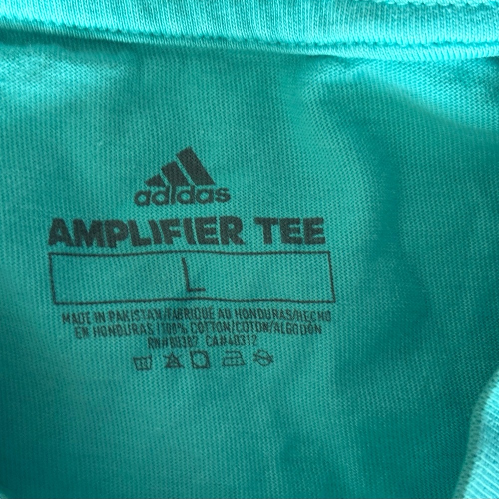 adidas Teal Short Sleeve Tee with Multicolor Peace Logo - Picture 3 of 5